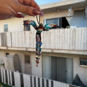 Beaded Hummingbird Hanging Decoration With Multi-Color Beads & Tassels